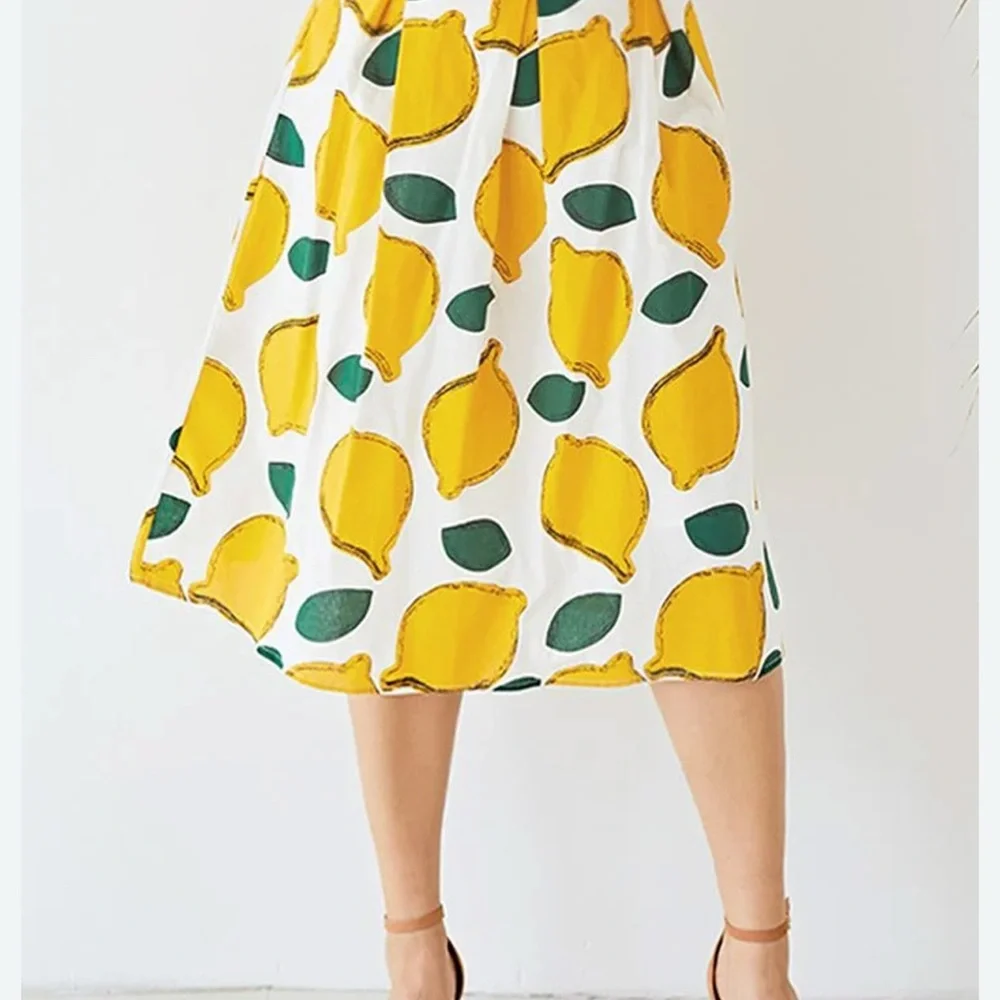 Chicwish Lemon Print White Skirt - Picture 1 of 4